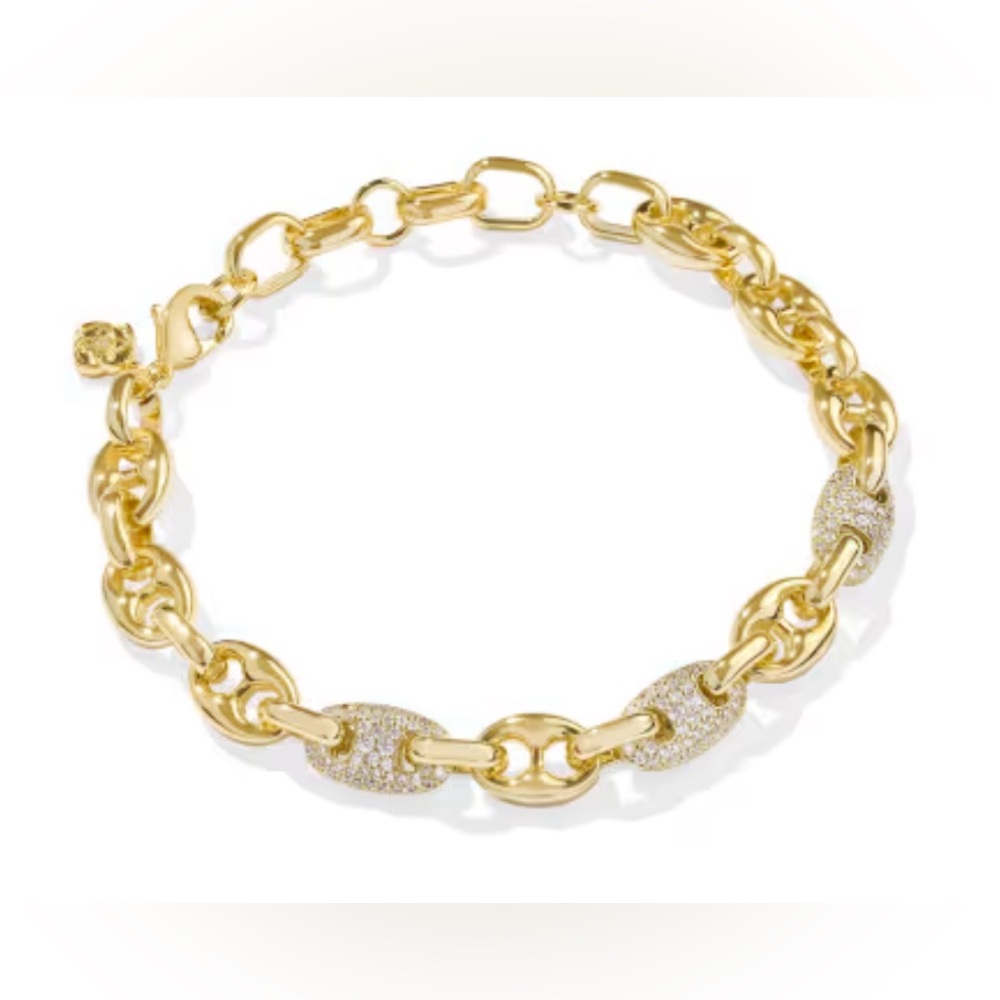 NWT Lot of 2x [Kendra Scott] Bailey Gold Pave Chain Bracelet & Huggie Earrings - Picture 3 of 11